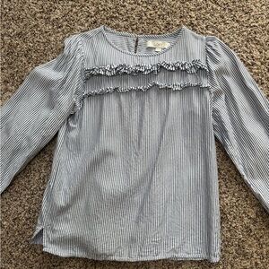 LOFT Blue and White Ruffle Blouse